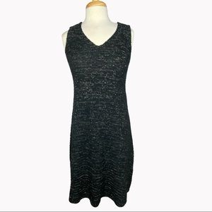 Soft Surroundings Vneck sweater sheath dress comfy black gold metallic size PM